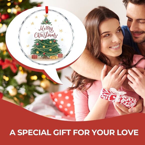 NEW -Glass Circular Ornament Pendant - Merry Christmas - Picture 8 of 9